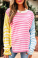 Multicolour Color Block Striped Patchwork Dolman Sleeve Slit Sweater