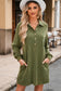 Moss Green Corded Buttons Placket Drop Shoulder Collared Shift Dress