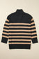 Black Stripe Collared Quarter Zipper Oversized Sweater