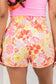 Orange Boho Floral Shirred High Waist Casual Shorts