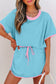Turquoise Colorblock Edge Drop Shoulder T Shirt and Skort 2Pcs Set