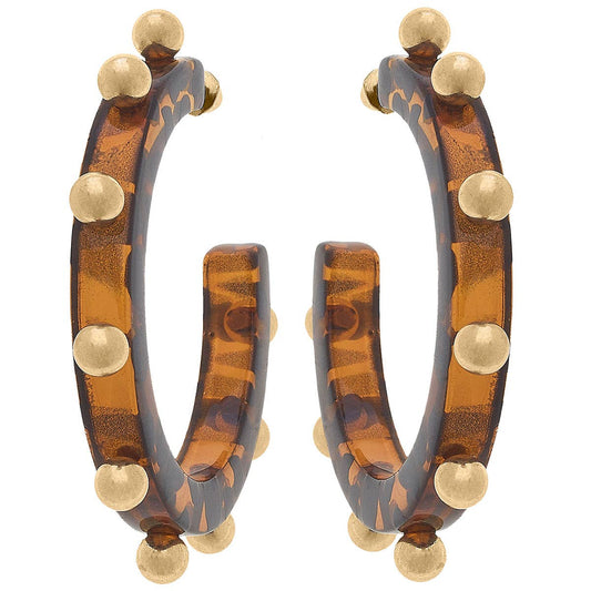 Kelley Studded Metal and Resin Hoop Earrings: Tortiose