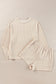 Parchment Corded Knit Long Sleeve Top and High Waist Shorts Set