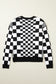 Black Checkered Print Drop Shoulder Round Neck Sweater