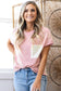 Pink Corded Knit Color Block Pocketed Crew Neck T Shirt