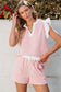 Light Pink Contrast Trim Ruffled Top and Drawstring Shorts Set