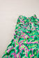 Green Abstract Print Ruffled Trim Tied Split Neck Tank Top