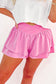 Bright Pink Crossed Waist Tiered Flowy Shorts