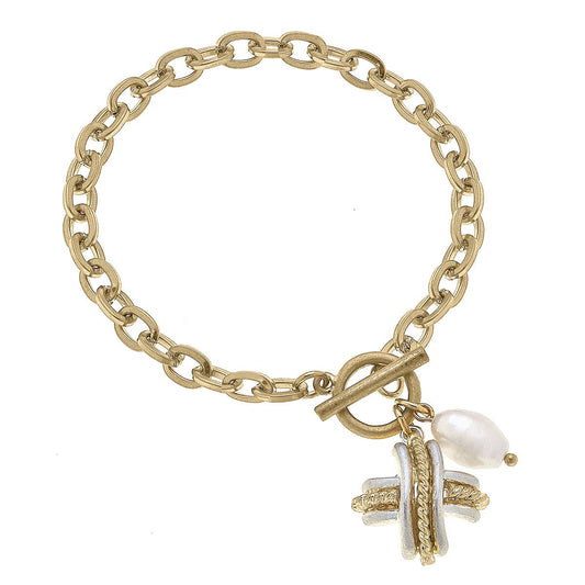 Serena Cross Toggle Bracelet: Worn Gold