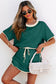 Evergreen Colorblock Edge Drop Shoulder T Shirt and Skort 2Pcs Set