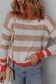 Apricot Colorblock Striped Round Neck Drop Shoulder Sweater