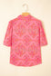 Rose Red Floral Print Wide Short Sleeve Loose Shirt