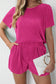 Bright Pink Casual Pleated Short Two-piece Set