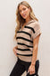 Khaki Stripe Zipped Collar Short Sleeve Sweater