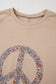 Pale Khaki Floral Peace Sign Graphic Washed Terry Plus Size Sweatshirt