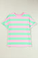 Pink Stripe Colorblock Cuffed Sleeve Loose Tee