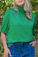 Sea Green Shirred High Neck Puff Sleeve Plus Size Blouse