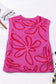 Bright Pink Button Sides Sleeveless Floral Knitted Top