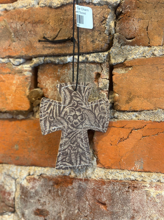 Cross Leather Car Charm