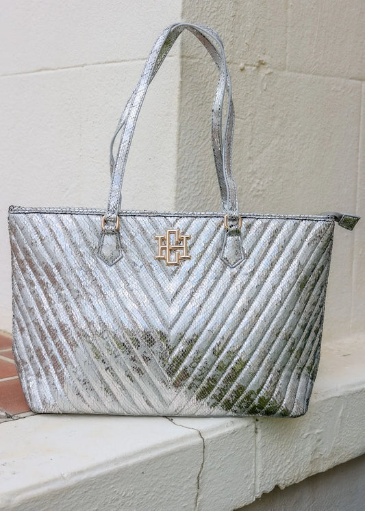 Tabitha Quilted Tote (Silver Fleck)
