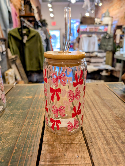 Pink/Red Bow Glass Cup