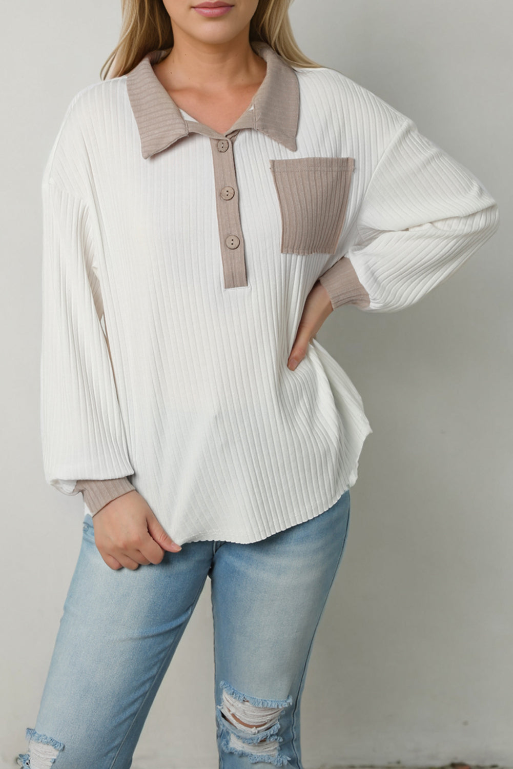 Contrast Collared Neck Top