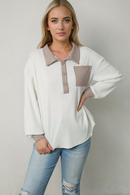 Contrast Collared Neck Top