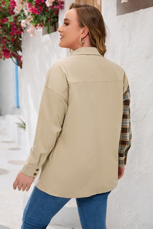 Plus Size Plaid Spliced Corduroy Shacket