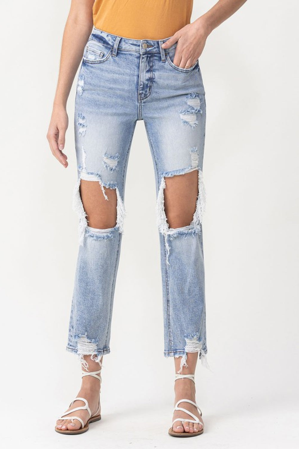 Lovervet Full Size Amari Destroyed High Rise Crop Straight Jeans