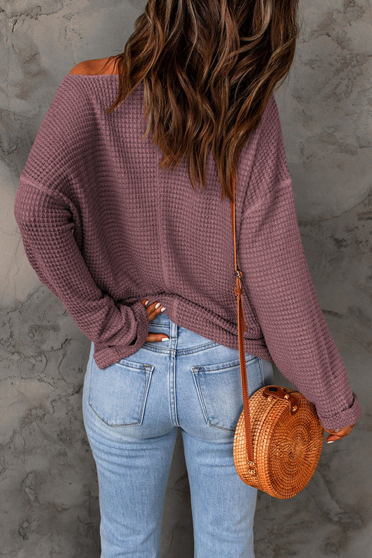 Notched Neck Drop Shoulder Blouse