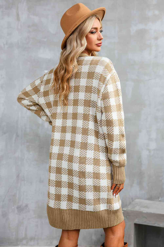 Plaid Open Front Long Sleeve Cardigan