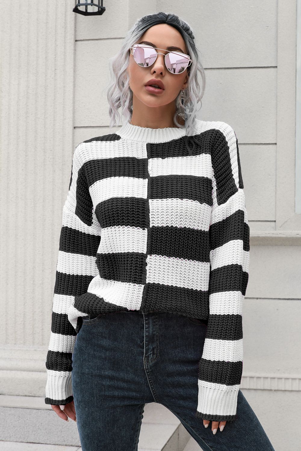 Color Block Dropped Shoulder Sweater