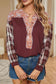 Plaid Notched Neck Slit Blouse