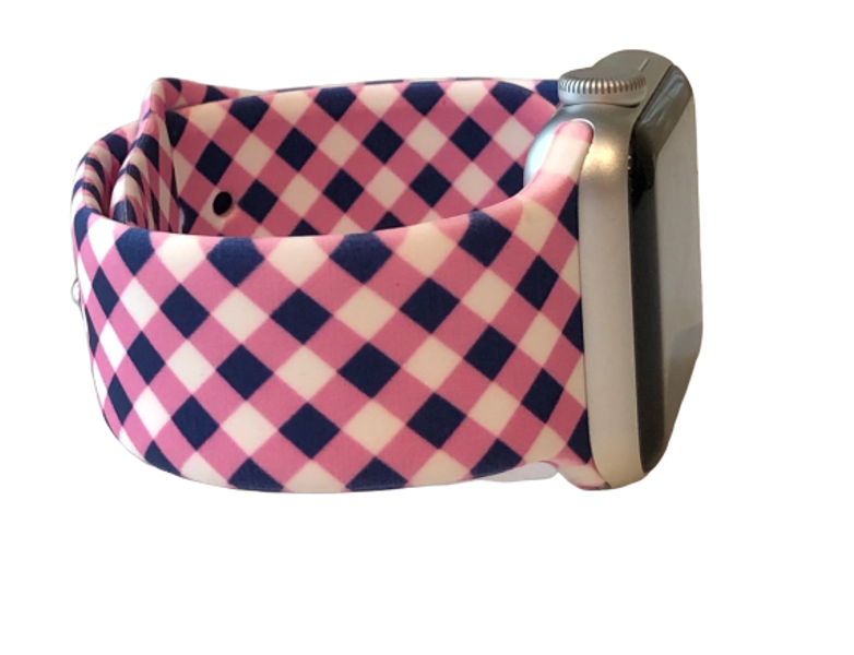 Pink and Navy Gingham Apple Watch Band