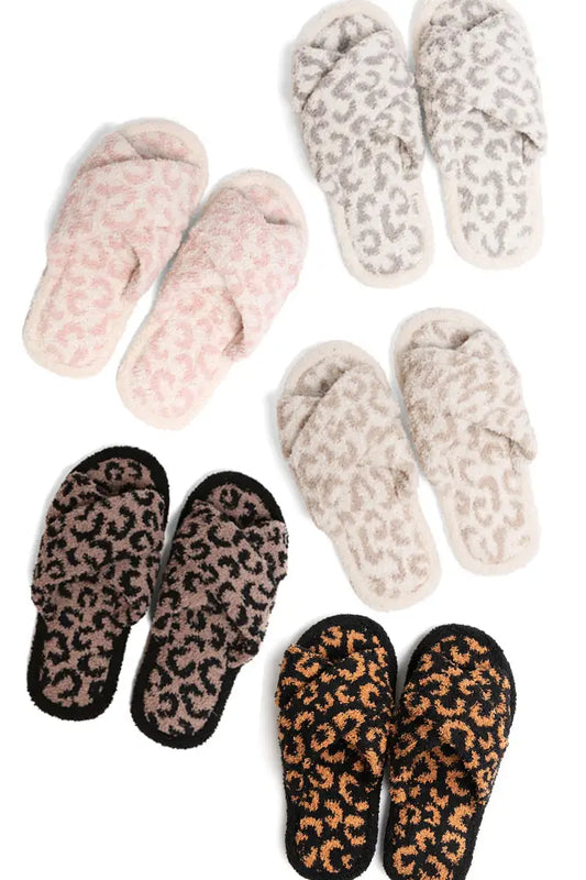 Leopard criss cross slippers