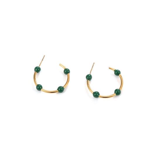 Willow Moon Retro Hand Enamel C-Shaped Hoop Earrings with Box