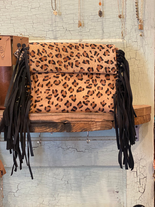 Get it Girl Leopard Cowhide Tassel Clutch